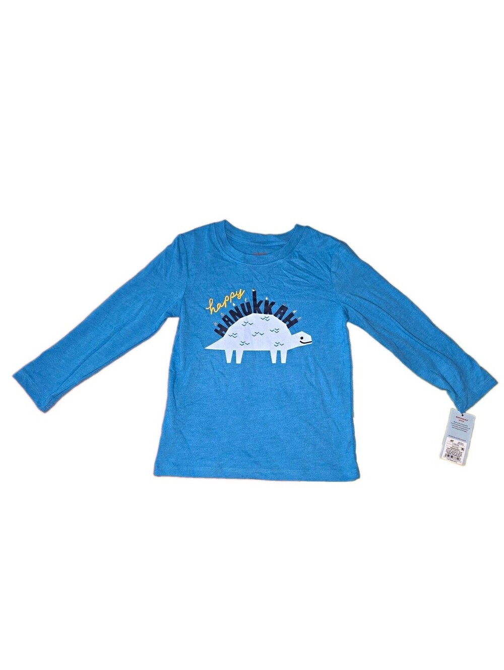 Cat & Jack 4T Blue Dinosaur Hanukkah Graphic Crew Neck Long Sleeve T-Shirt